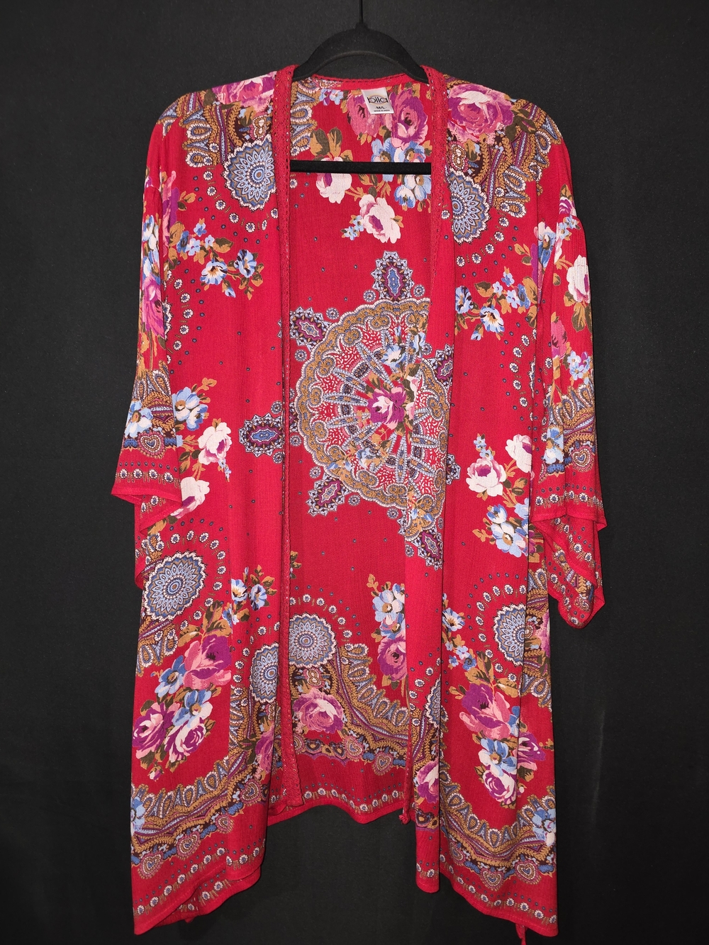 Bila Red Floral Open-Front Kimono
